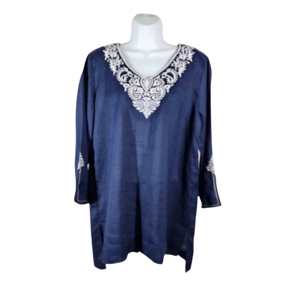 SYMPLE NYC LINEN EMBROIDERED BLOUSE - Picture 1 of 8